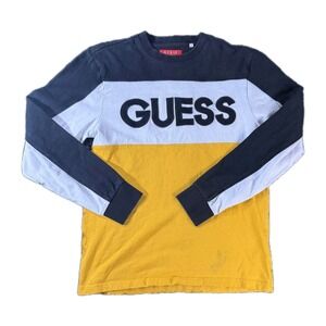 Guess Los Angeles Colorblock Logo Tee XS Black White Yellow Streetwear Casual